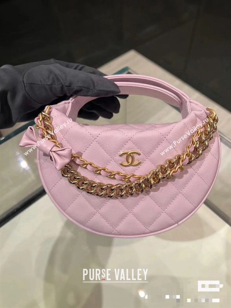 CHANEL HOOP TOP HANDLE BAG IN GRAINED LEATHER PINK 2024 (JIYUAN-240427-05)