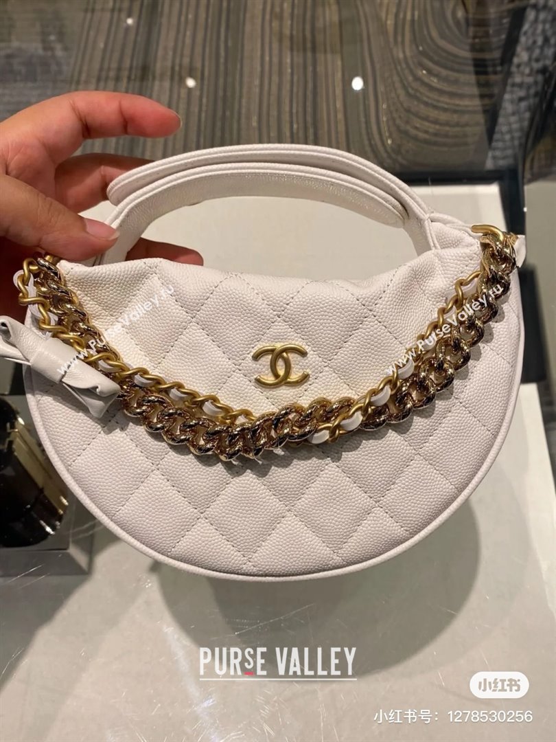 CHANEL HOOP TOP HANDLE BAG IN GRAINED LEATHER WHITE 2024 (JIYUAN-240427-06)