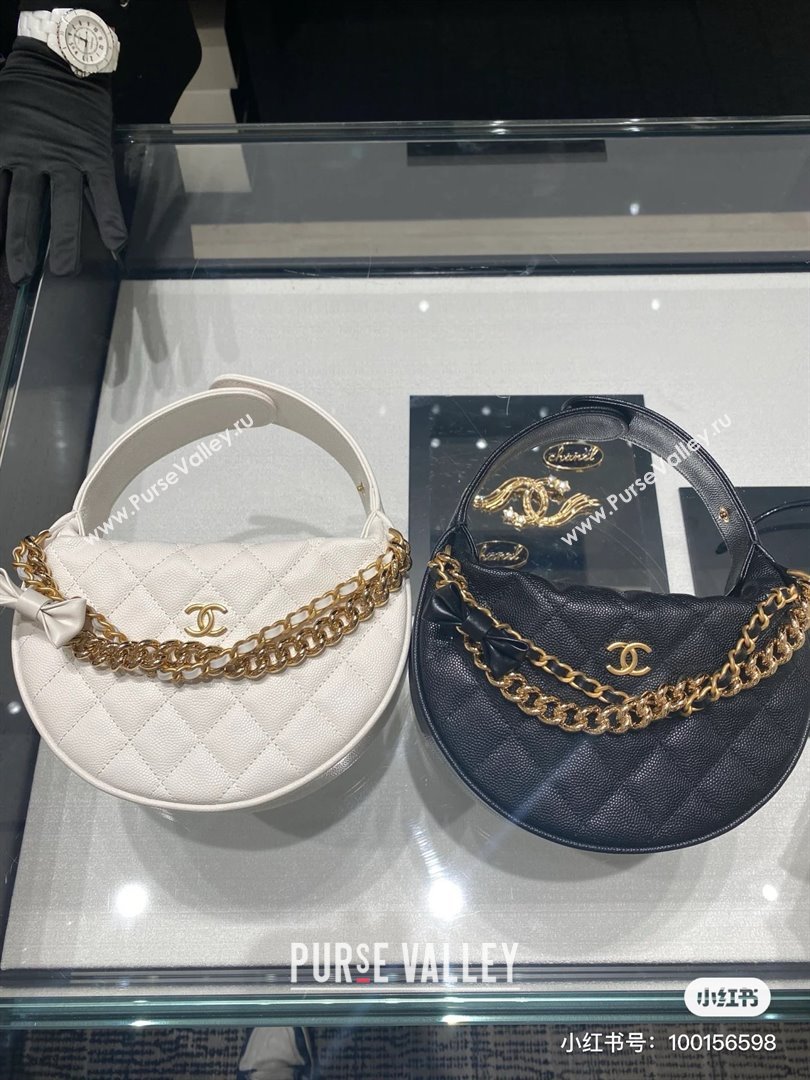 CHANEL HOOP TOP HANDLE BAG IN GRAINED LEATHER WHITE 2024 (JIYUAN-240427-06)