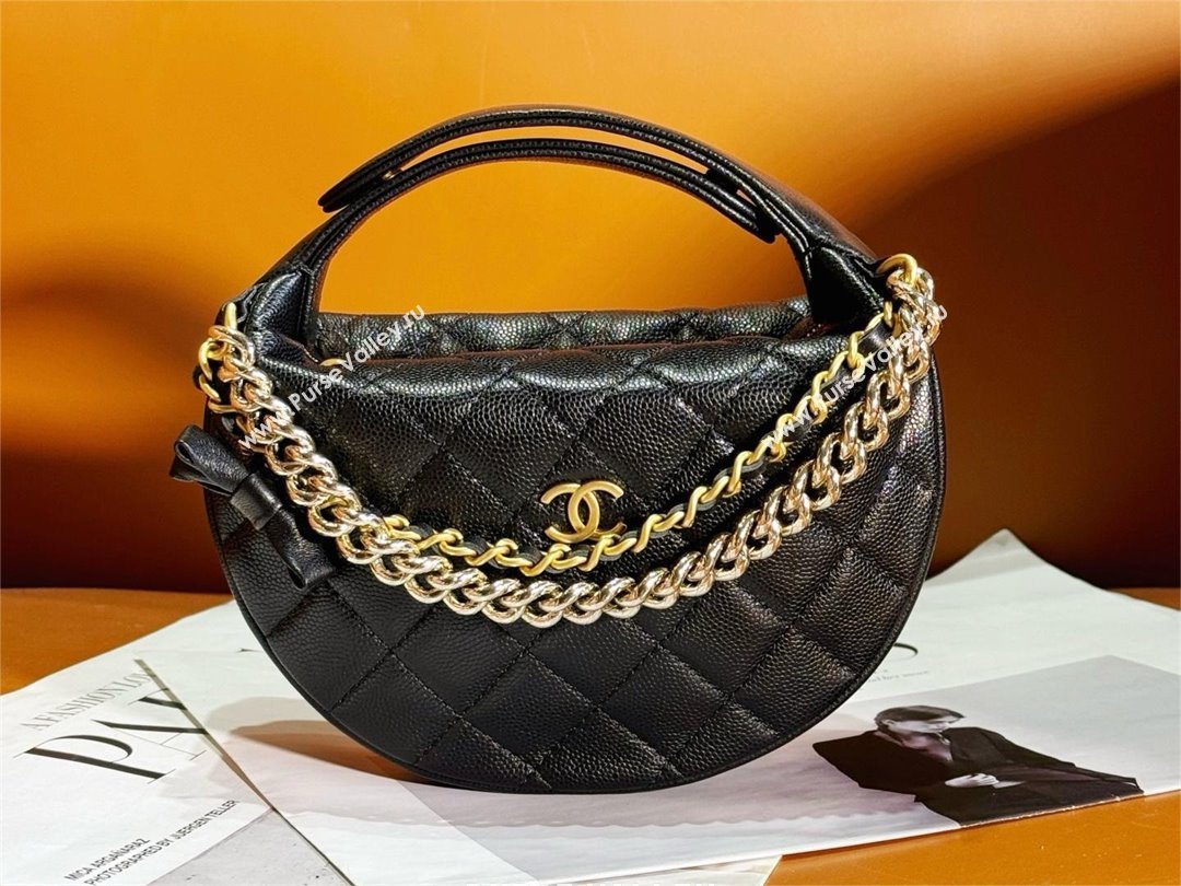 CHANEL HOOP TOP HANDLE BAG IN GRAINED LEATHER BLACK 2024 (JIYUAN-240427-07)