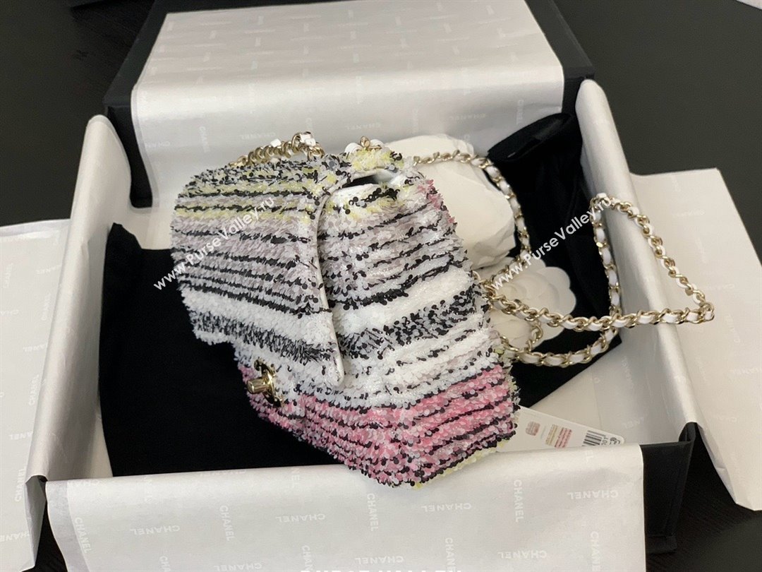 CHANEL Sequins Gold-Tone Metal White, Black, Pink Yellow Small Flap Bag AS4561 2024 (JIYUAN-240427-04)