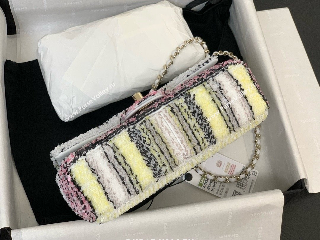 CHANEL Sequins Gold-Tone Metal White, Black, Pink Yellow Small Flap Bag AS4561 2024 (JIYUAN-240427-04)