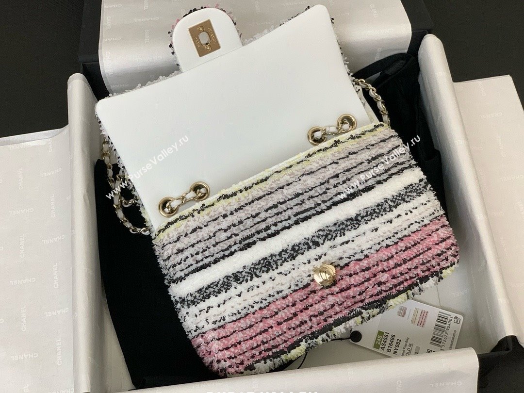 CHANEL Sequins Gold-Tone Metal White, Black, Pink Yellow Small Flap Bag AS4561 2024 (JIYUAN-240427-04)