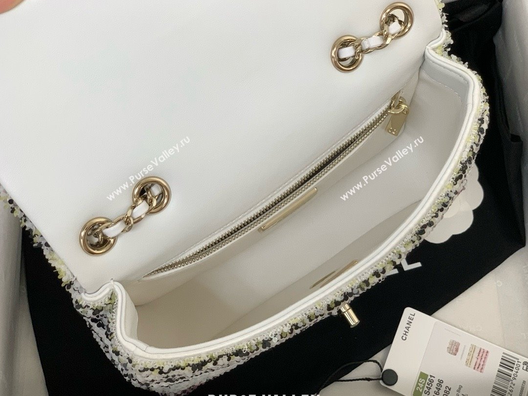 CHANEL Sequins Gold-Tone Metal White, Black, Pink Yellow Small Flap Bag AS4561 2024 (JIYUAN-240427-04)