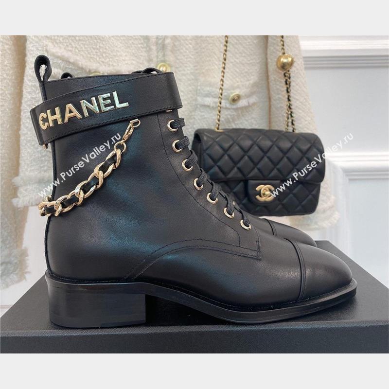 Chanel HEEL 3CM ankle boots WITH CHAIN black 2023 (CLF-231016-30)