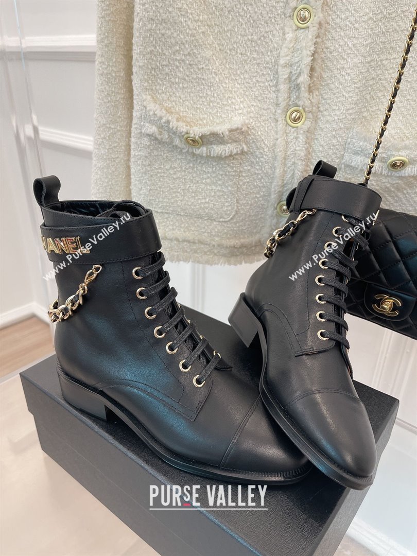 Chanel HEEL 3CM ankle boots WITH CHAIN black 2023 (CLF-231016-30)