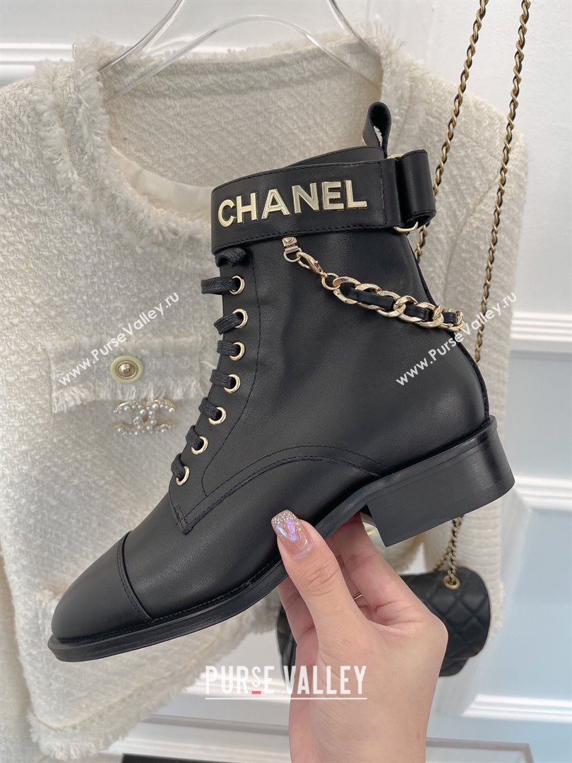 Chanel HEEL 3CM ankle boots WITH CHAIN black 2023 (CLF-231016-30)