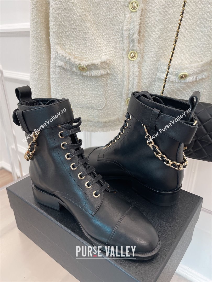 Chanel HEEL 3CM ankle boots WITH CHAIN black 2023 (CLF-231016-30)