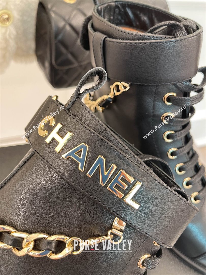 Chanel HEEL 3CM ankle boots WITH CHAIN black 2023 (CLF-231016-30)