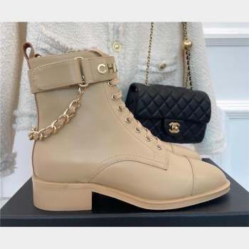 Chanel HEEL 3CM ankle boots WITH CHAIN beige 2023 (CLF-231016-29)