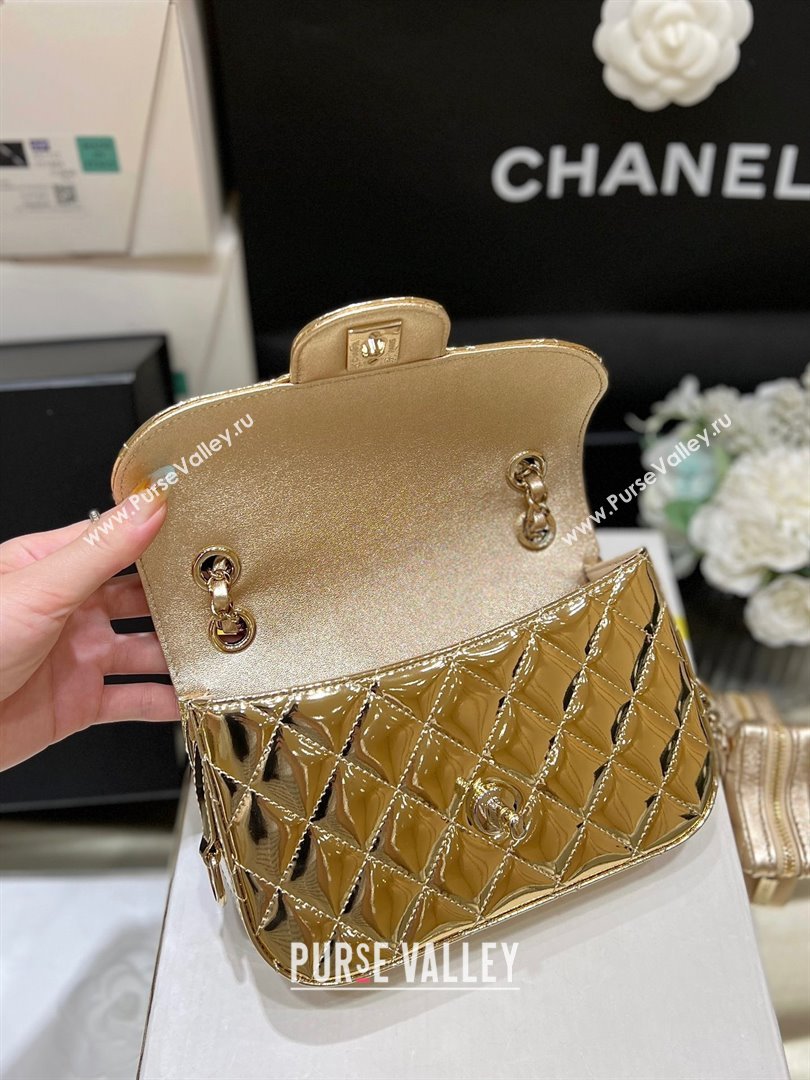 chanel Metallic Mirror Calfskin Metallic Lambskin Gold-Tone Metal Mini Flap Bag Star Coin Purse AS4646 gold 2024(original qualit