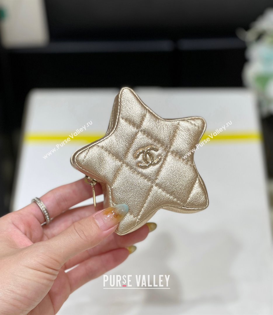 chanel Metallic Mirror Calfskin Metallic Lambskin Gold-Tone Metal Mini Flap Bag Star Coin Purse AS4646 gold 2024(original qualit