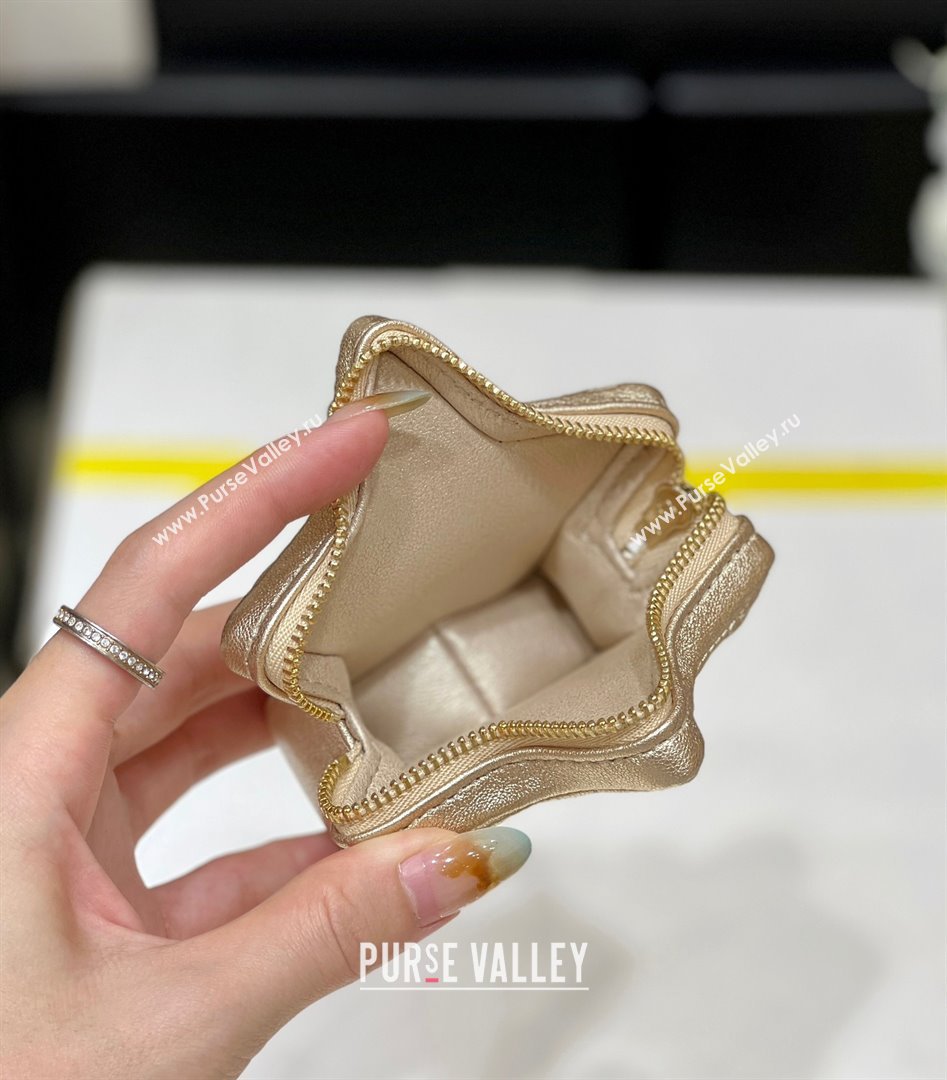 chanel Metallic Mirror Calfskin Metallic Lambskin Gold-Tone Metal Mini Flap Bag Star Coin Purse AS4646 gold 2024(original qualit