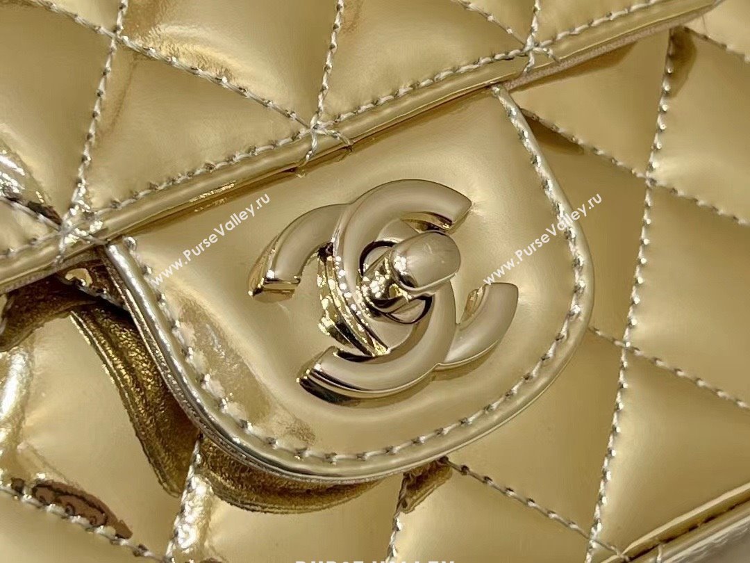chanel Metallic Mirror Calfskin Metallic Lambskin Gold-Tone Metal Mini Flap Bag Star Coin Purse AS4646 gold 2024(original qualit