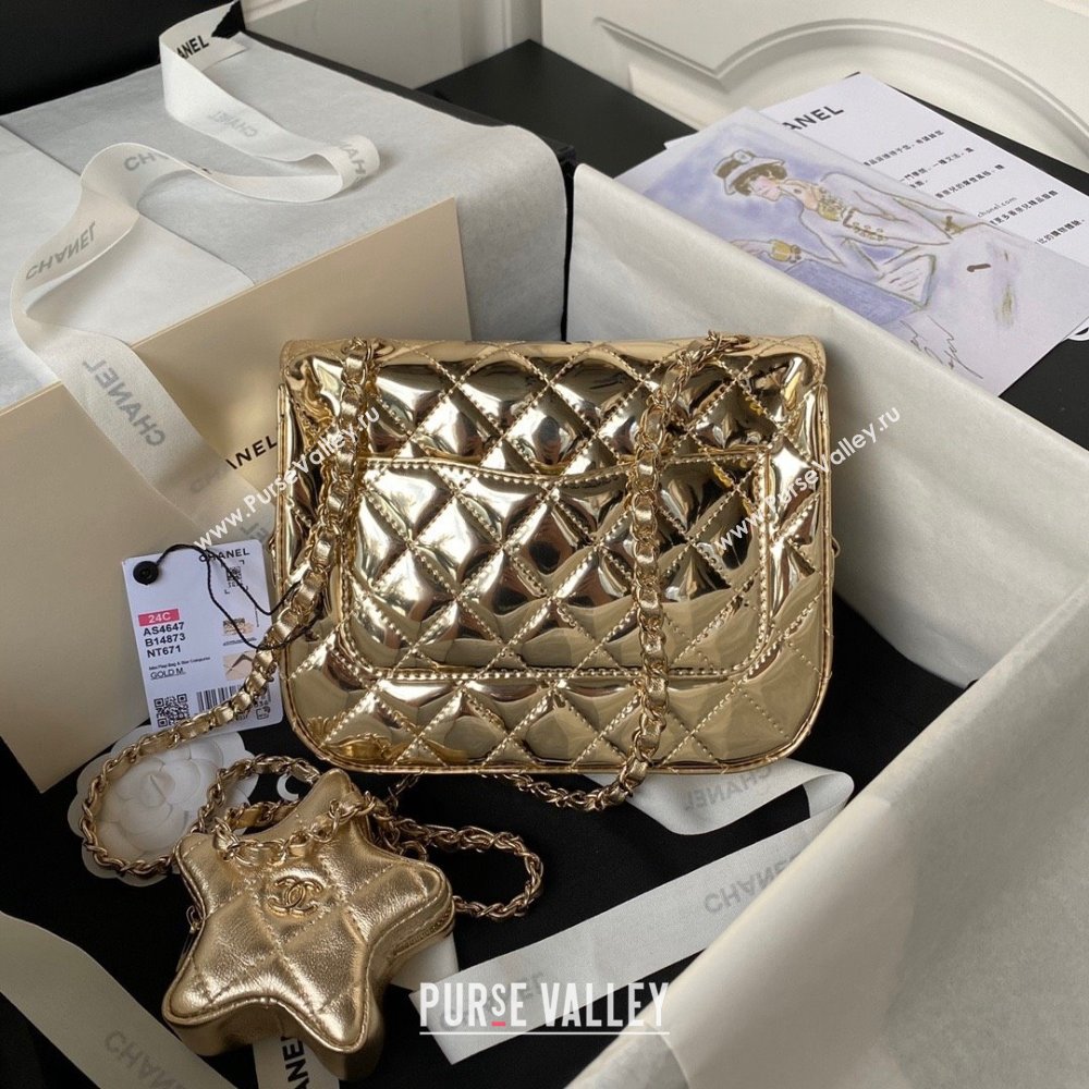 chanel Metallic Mirror Calfskin Metallic Lambskin Gold-Tone Metal Mini Flap Bag Star Coin Purse AS4647 gold 2024 (jiyuan-240103-