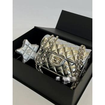 chanel Metallic Mirror Calfskin Metallic Lambskin Gold-Tone Metal Mini Flap Bag Star Coin Purse AS4646 silver 2024(original qual