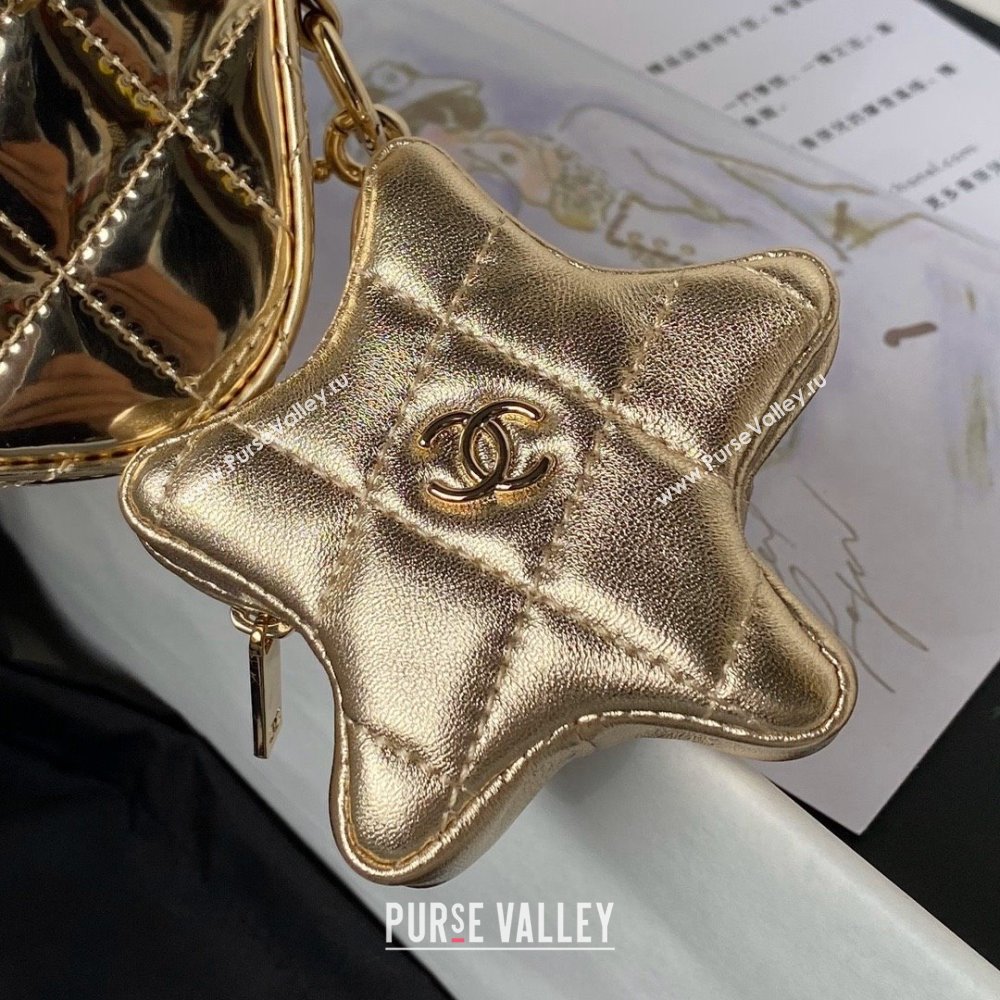 chanel Metallic Mirror Calfskin Metallic Lambskin Gold-Tone Metal Mini Flap Bag Star Coin Purse AS4647 gold 2024 (jiyuan-240103-