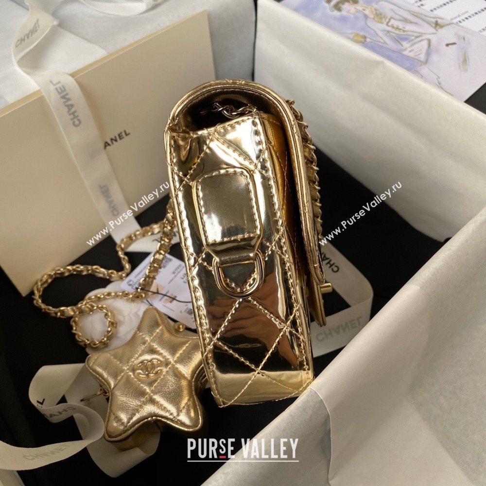 chanel Metallic Mirror Calfskin Metallic Lambskin Gold-Tone Metal Mini Flap Bag Star Coin Purse AS4647 gold 2024 (jiyuan-240103-