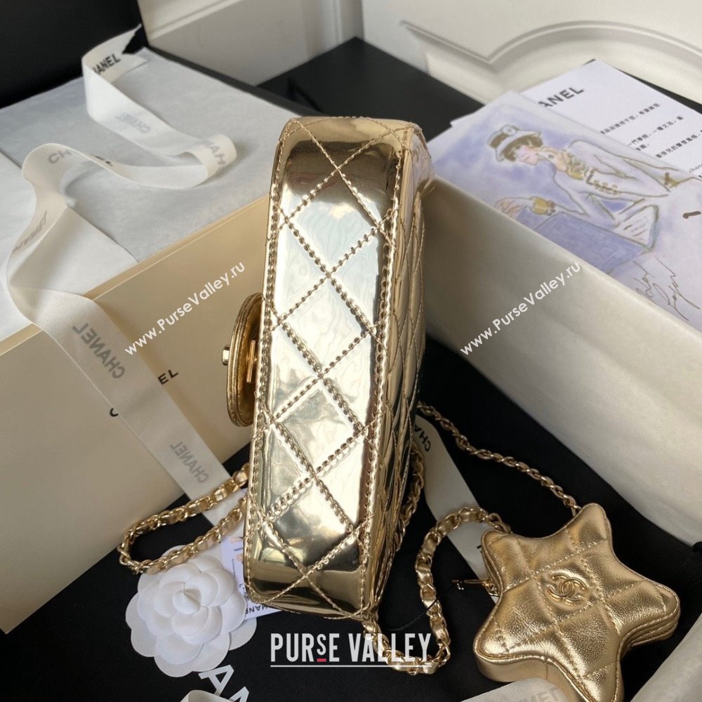 chanel Metallic Mirror Calfskin Metallic Lambskin Gold-Tone Metal Mini Flap Bag Star Coin Purse AS4647 gold 2024 (jiyuan-240103-