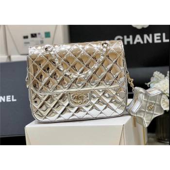chanel Metallic Mirror Calfskin Metallic Lambskin Gold-Tone Metal Silver Flap Bag Star Coin Purse AS4649 2024(original quality)