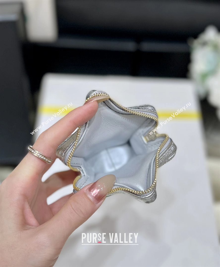 chanel Metallic Mirror Calfskin Metallic Lambskin Gold-Tone Metal Silver Flap Bag Star Coin Purse AS4649 2024(original quality) 