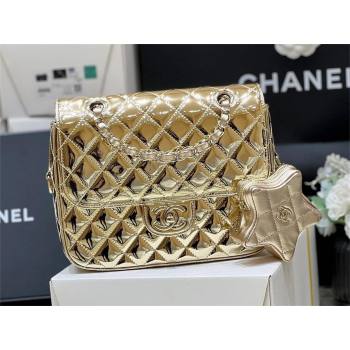 chanel Metallic Mirror Calfskin Metallic Lambskin Gold-Tone Metal gold Flap Bag Star Coin Purse AS4649 2024(original quality) (s