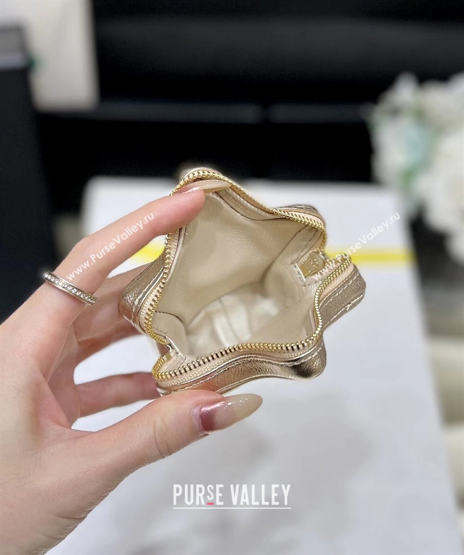 chanel Metallic Mirror Calfskin Metallic Lambskin Gold-Tone Metal gold Flap Bag Star Coin Purse AS4649 2024(original quality) (s