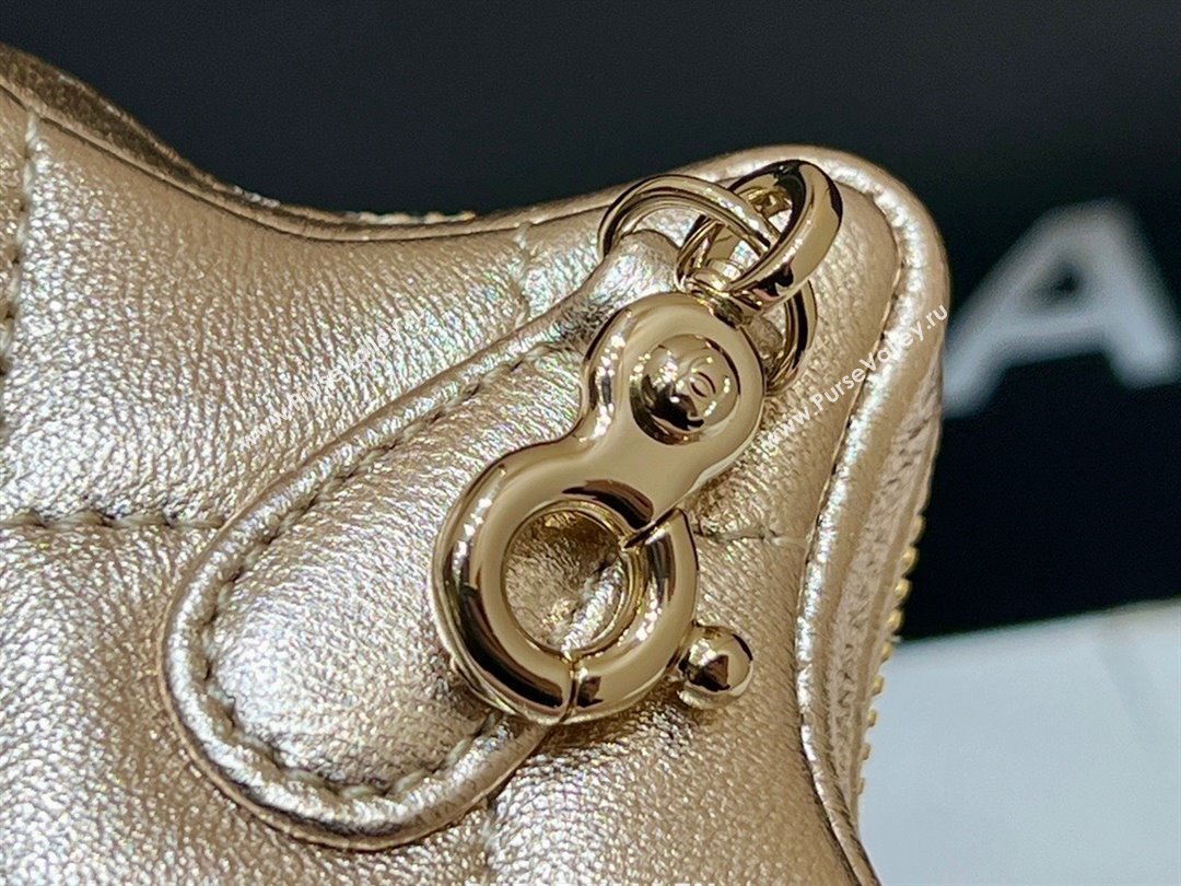 chanel Metallic Mirror Calfskin Metallic Lambskin Gold-Tone Metal gold Flap Bag Star Coin Purse AS4649 2024(original quality) (s