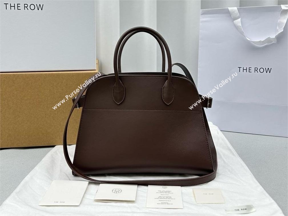 THE ROW MARGAUX 12 BAG IN BOX LEATHER Dark Chocolate 2024 (WEIPIN-240301-01)