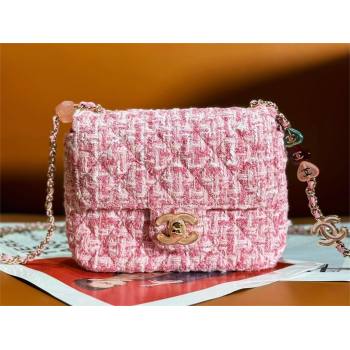 chanel Tweed Resin Quilted Mini Heart Square Flap bag pink/white 2024 (jiyuan-240103-08)