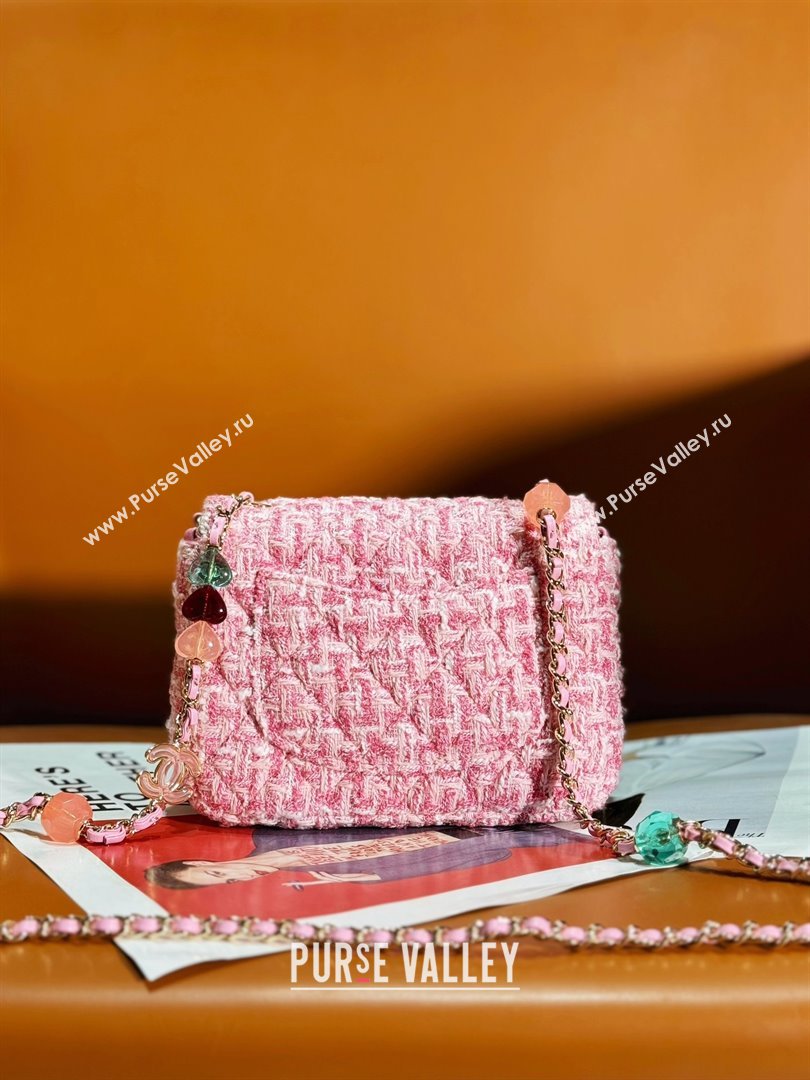 chanel Tweed Resin Quilted Mini Heart Square Flap bag pink/white 2024 (jiyuan-240103-08)