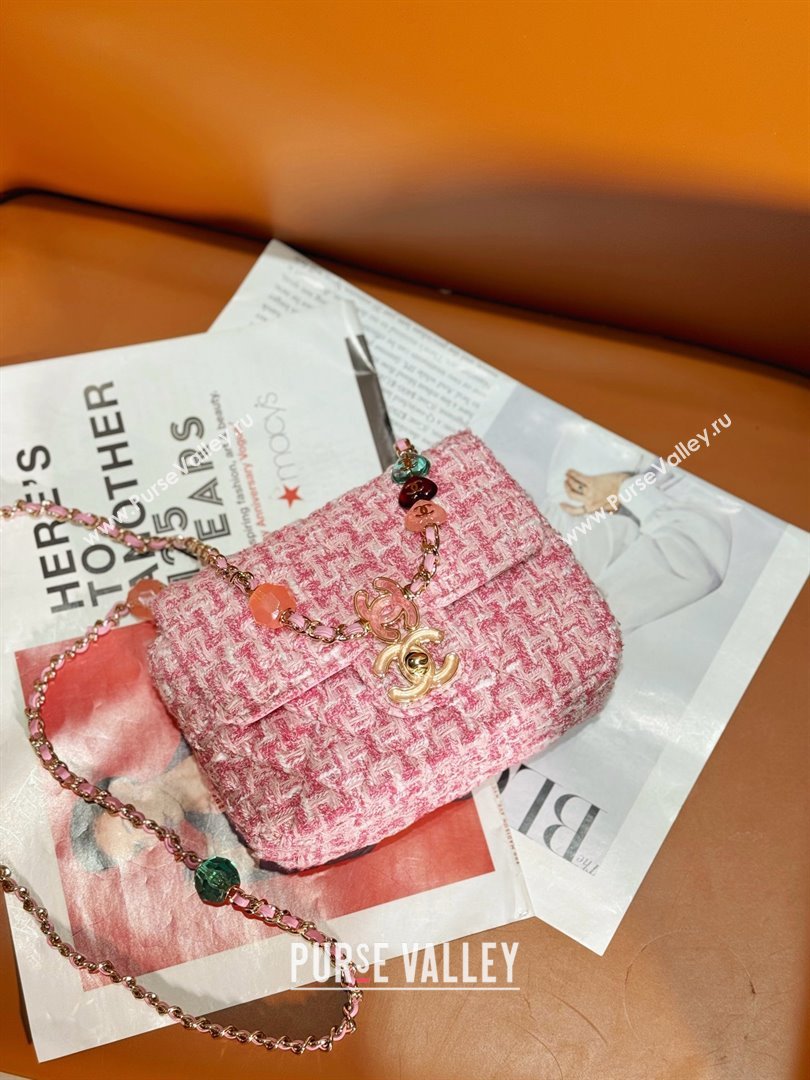 chanel Tweed Resin Quilted Mini Heart Square Flap bag pink/white 2024 (jiyuan-240103-08)