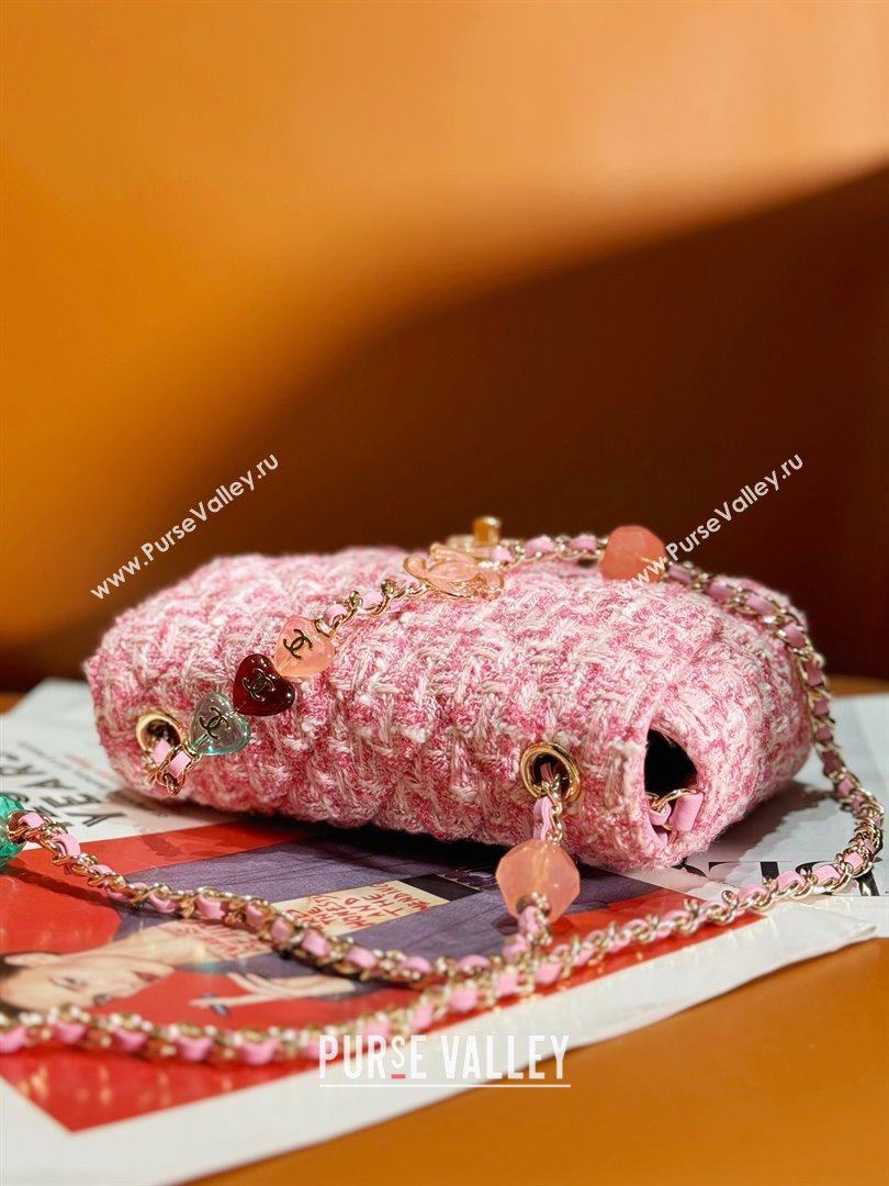 chanel Tweed Resin Quilted Mini Heart Square Flap bag pink/white 2024 (jiyuan-240103-08)