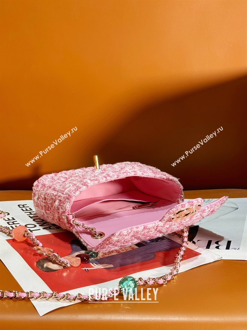 chanel Tweed Resin Quilted Mini Heart Square Flap bag pink/white 2024 (jiyuan-240103-08)