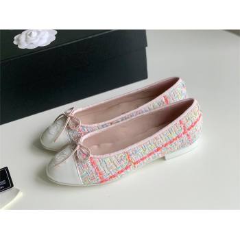 Chanel white pink Wool Tweed Lambskin ballet flats 2024 (kaola-240104-04)