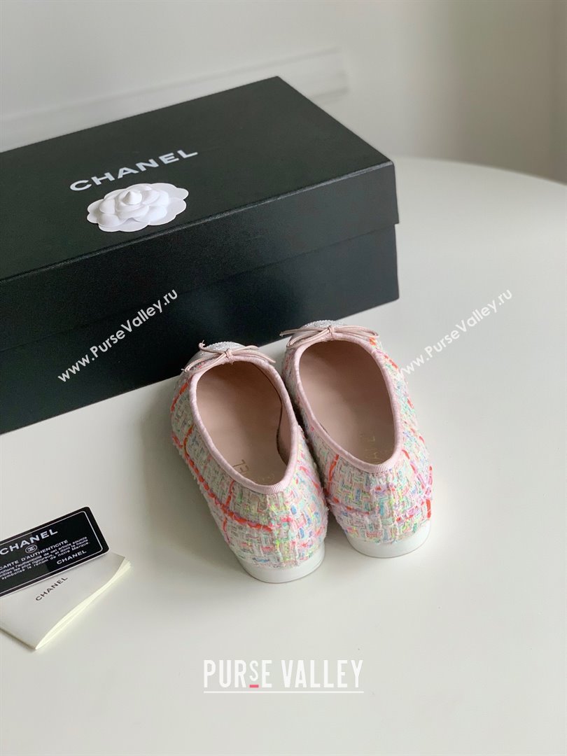 Chanel white pink Wool Tweed Lambskin ballet flats 2024 (kaola-240104-04)