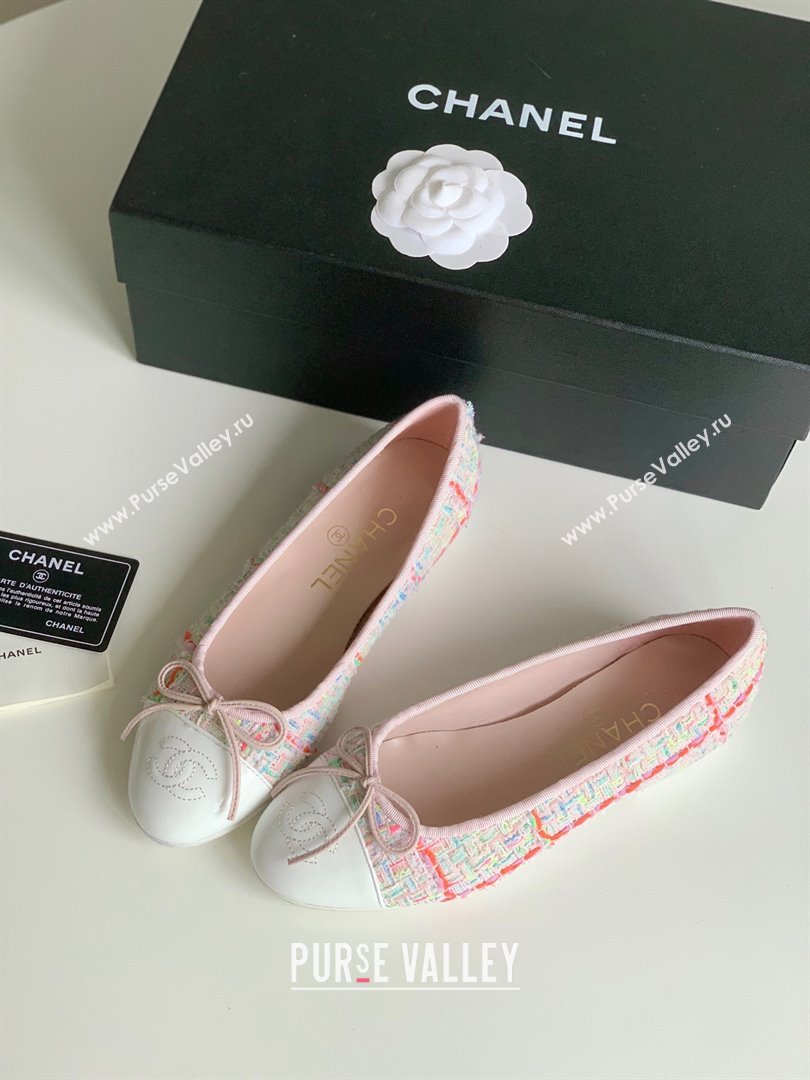 Chanel white pink Wool Tweed Lambskin ballet flats 2024 (kaola-240104-04)