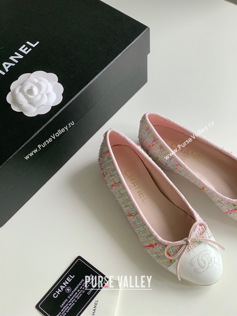 Chanel white pink Wool Tweed Lambskin ballet flats 2024 (kaola-240104-04)