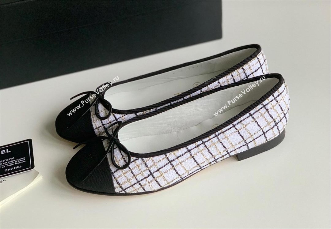 Chanel white fabric lambskin ballet flats 2024 (kaola-240104-06)