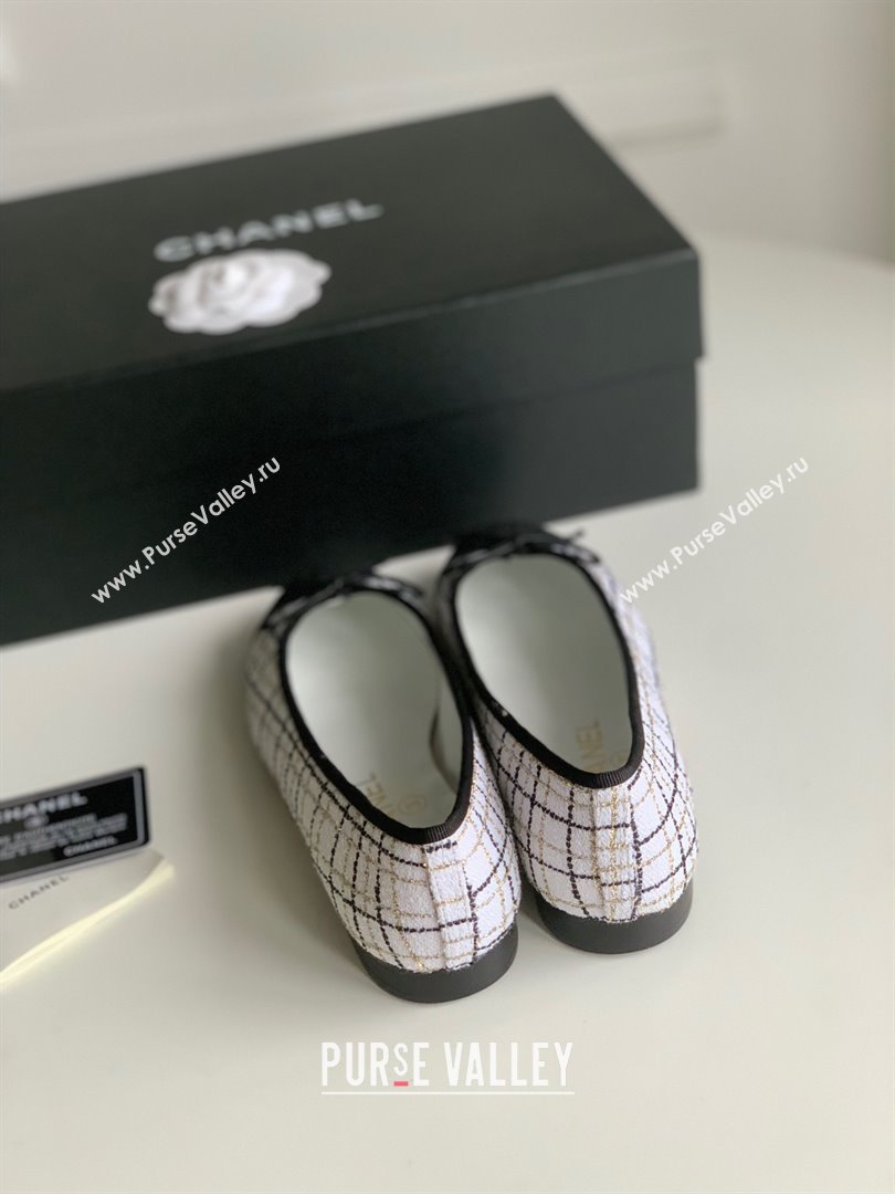 Chanel white fabric lambskin ballet flats 2024 (kaola-240104-06)
