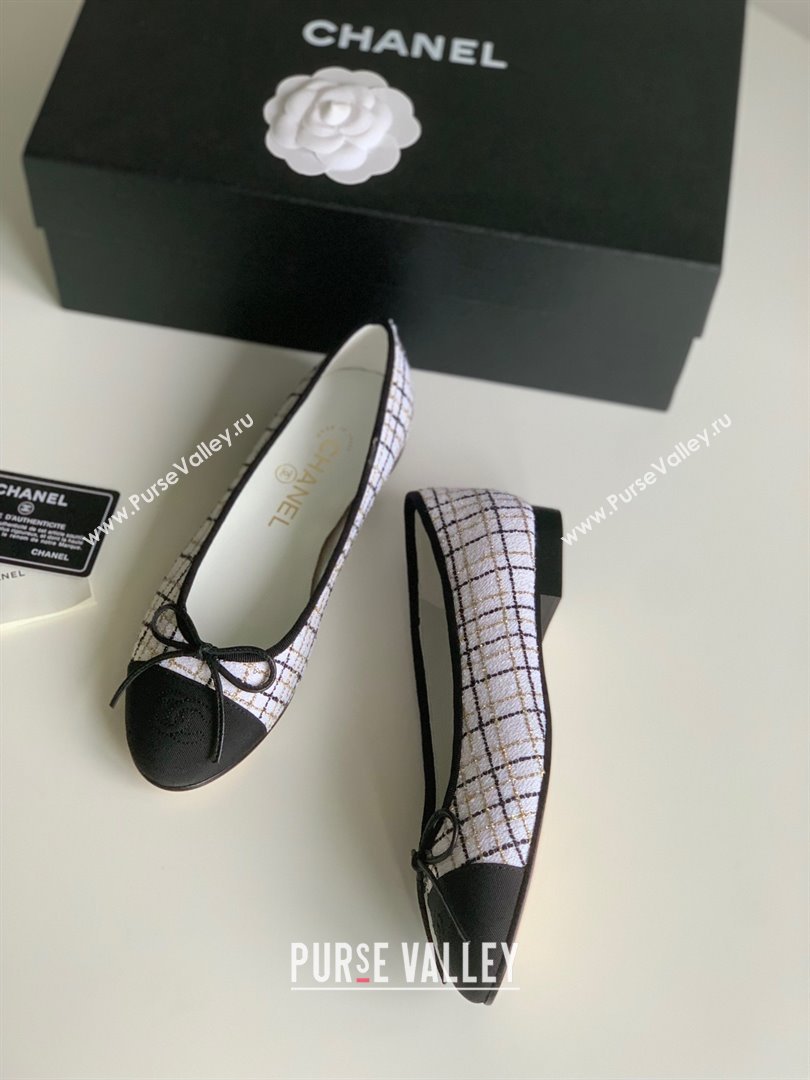 Chanel white fabric lambskin ballet flats 2024 (kaola-240104-06)