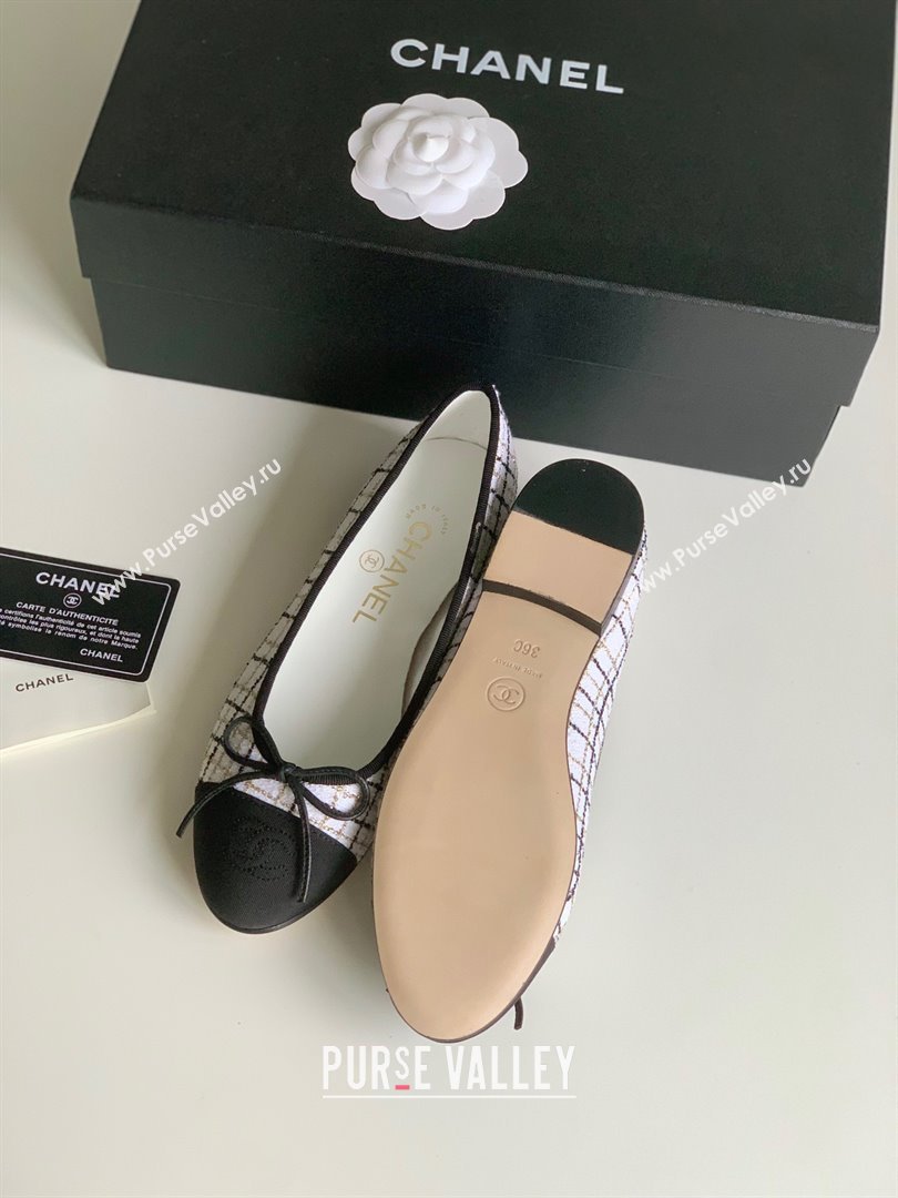 Chanel white fabric lambskin ballet flats 2024 (kaola-240104-06)