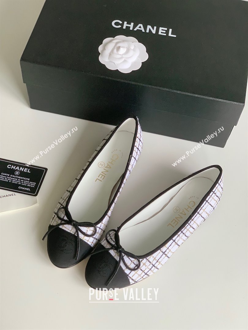 Chanel white fabric lambskin ballet flats 2024 (kaola-240104-06)