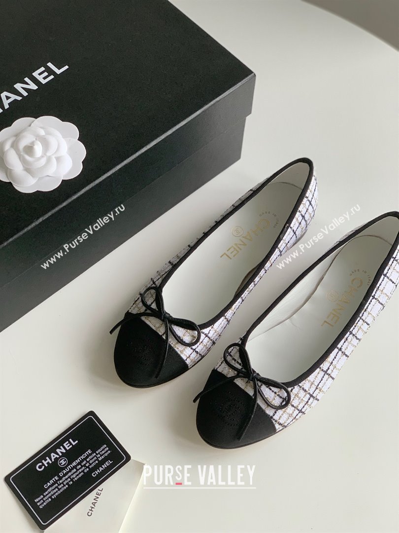 Chanel white fabric lambskin ballet flats 2024 (kaola-240104-06)