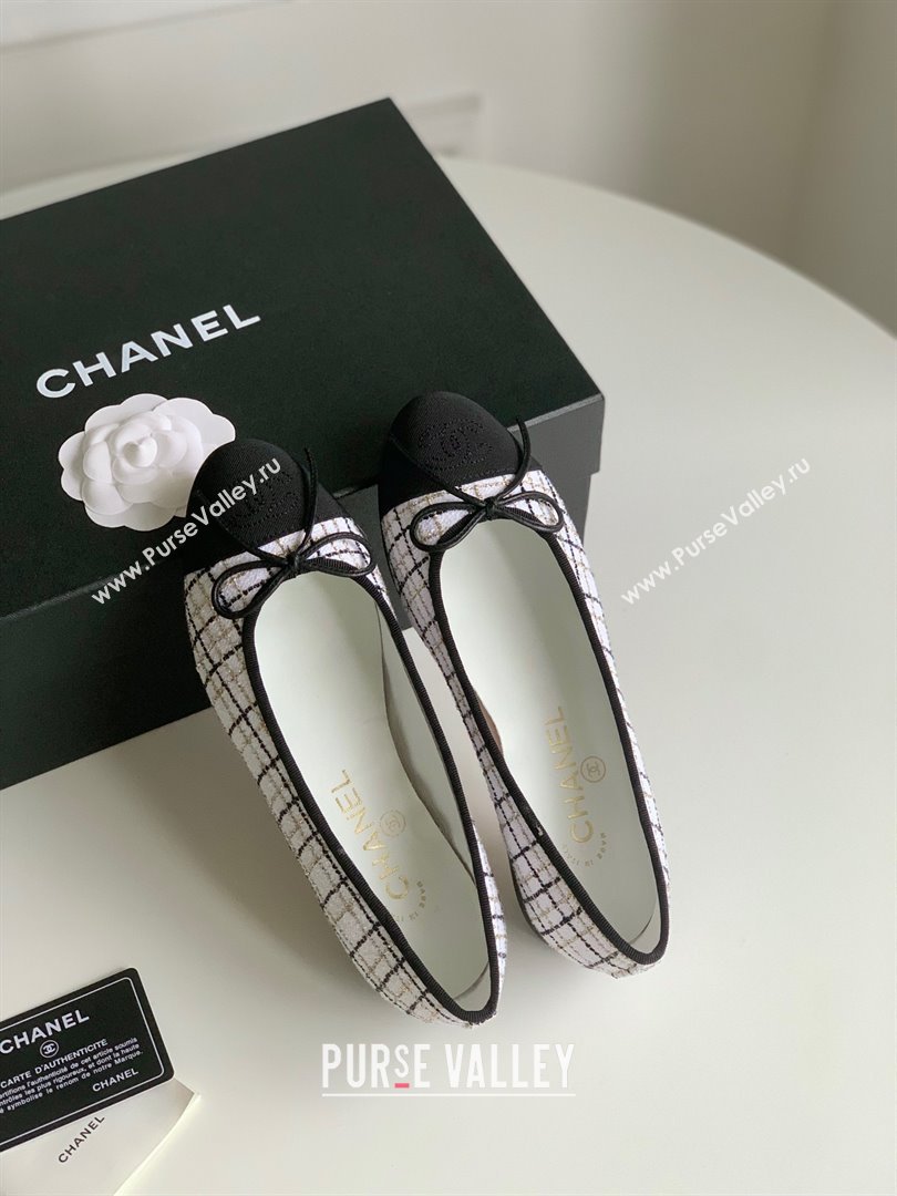 Chanel white fabric lambskin ballet flats 2024 (kaola-240104-06)