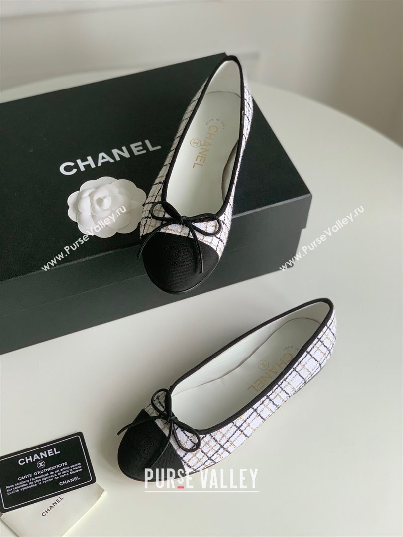 Chanel white fabric lambskin ballet flats 2024 (kaola-240104-06)