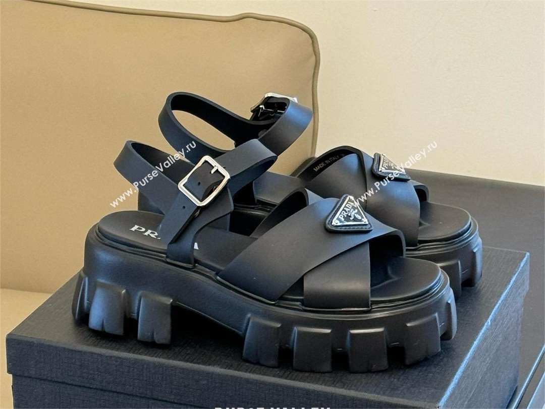 Prada Monolith rubber sandals Black 2024 (kaola-240304-01)