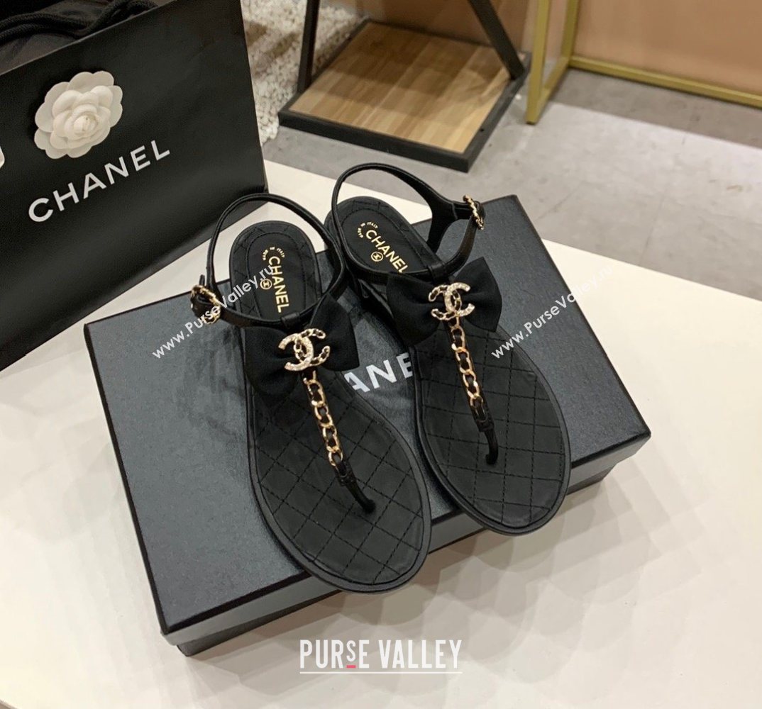 CHANEL THONG QUILTING SANDALS BLACK WITH BOW SPRING 2021 (MODENG-201224-08)