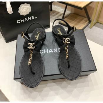 CHANEL THONG QUILTING SANDALS BLACK WITH BOW SPRING 2021 (MODENG-201224-08)