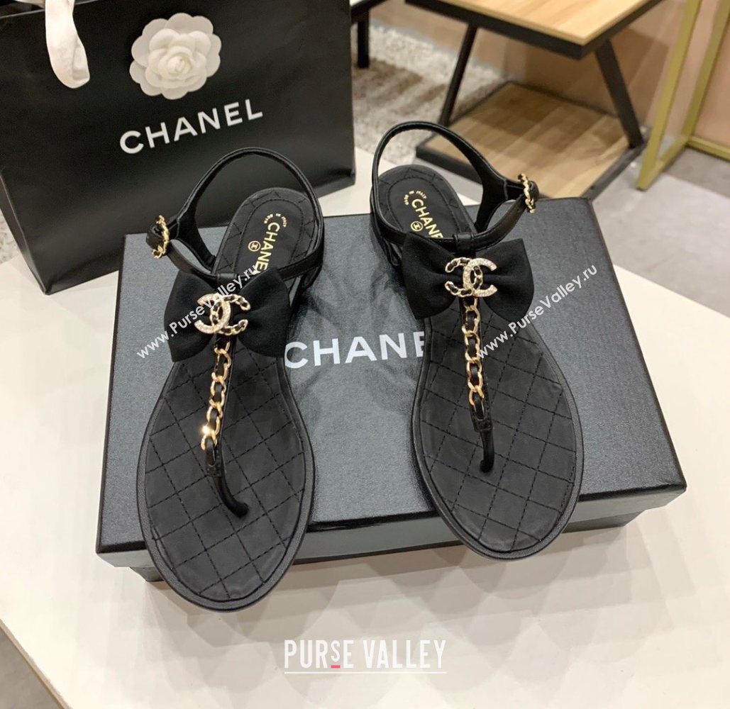 CHANEL THONG QUILTING SANDALS BLACK WITH BOW SPRING 2021 (MODENG-201224-08)